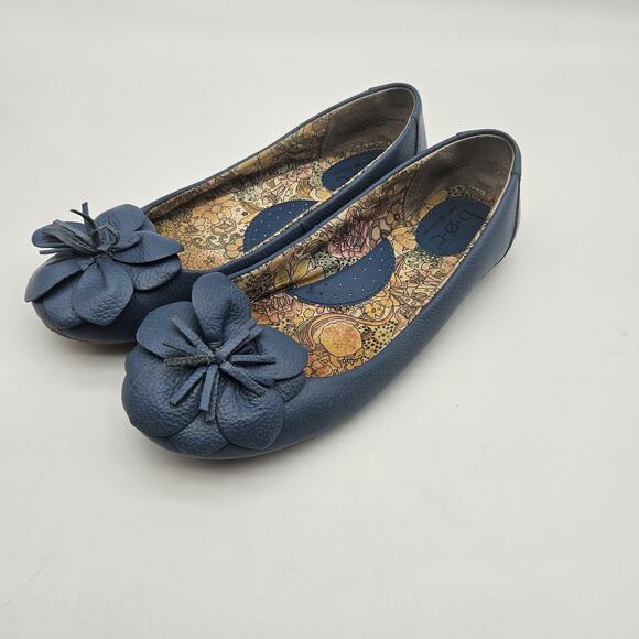 b.o.c Born Concept Shoes Womens Size 6.5 Blue Leather Ballet Flats Flower Detail - Picture 1 of 8